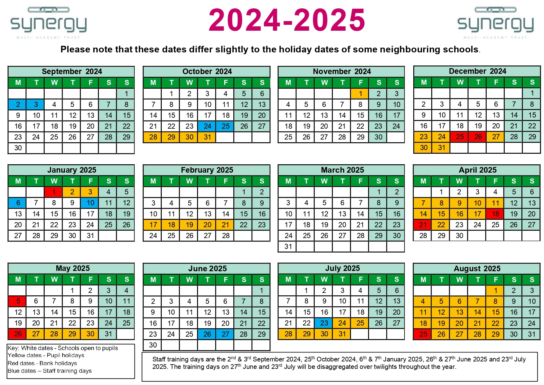 GVS calendar 2024 - 2025